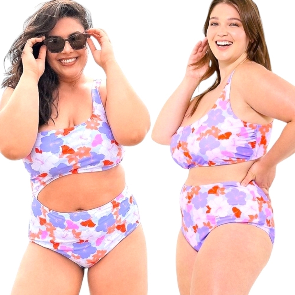 Ninety-Nine Degrees One Shoulder One-Piece Swimsuit Lush Tropics Juniors 3X NWT